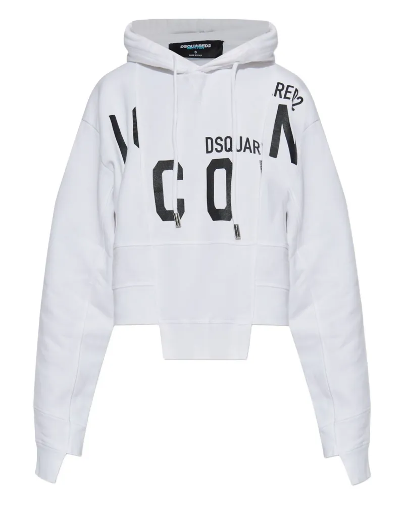 Dsquared2 Kurzer Kapuzenpullover aus Baumwolle von White