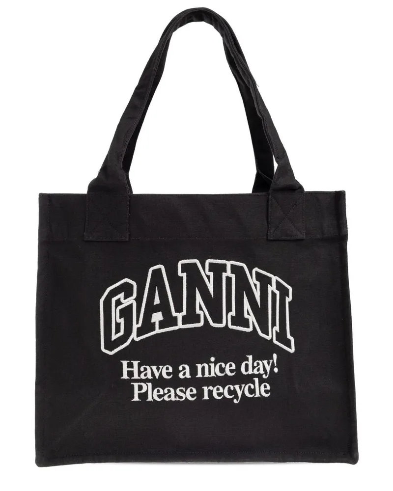 Ganni recycelte Baumwolle große Einkaufstasche Grey