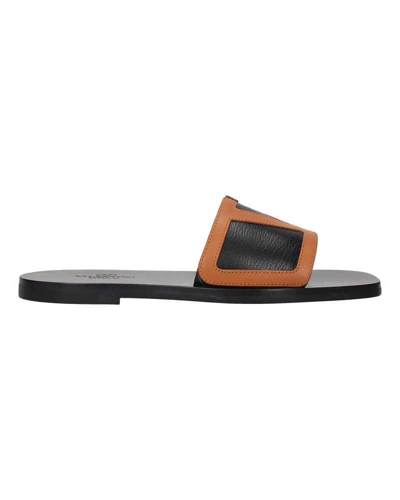 Valentino Garavani Herrens Hausschuhe und Clogs aus schwarzem/walnussfarbenem Leder -