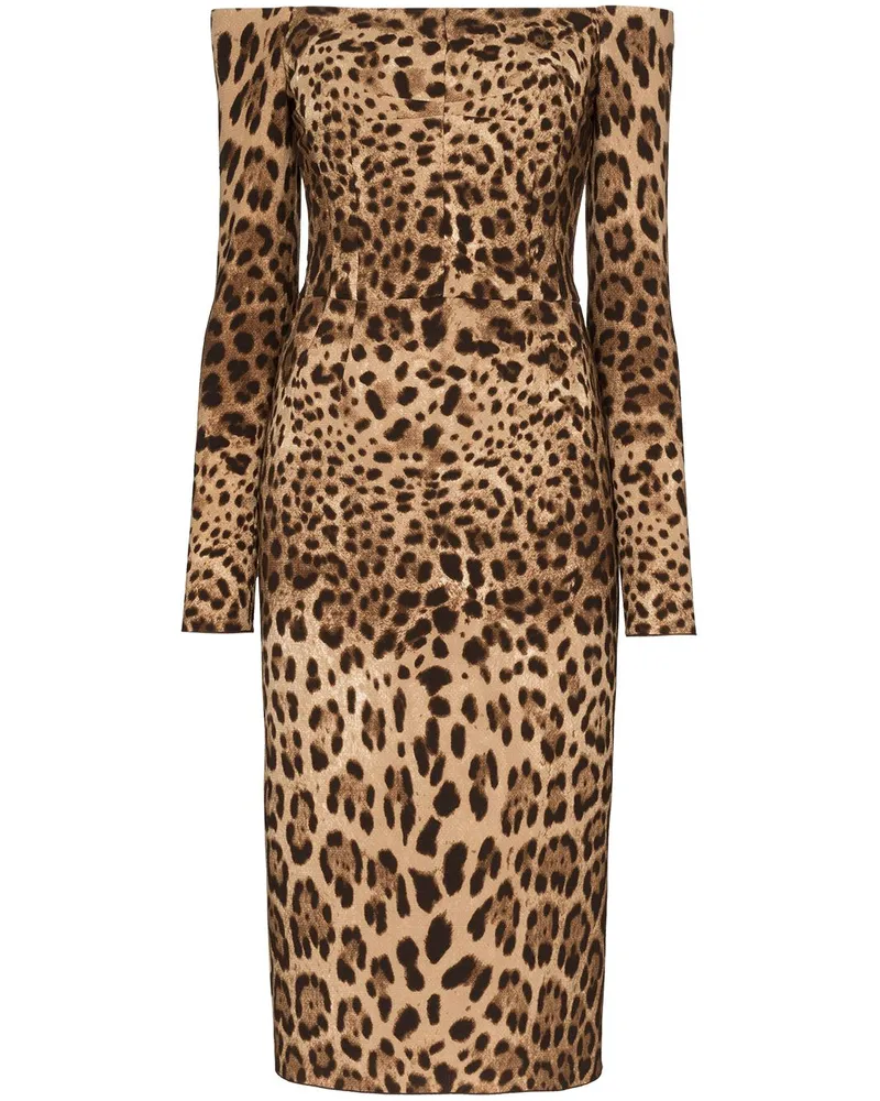 Dolce & Gabbana Leopard gedrucktes Kleid Brown