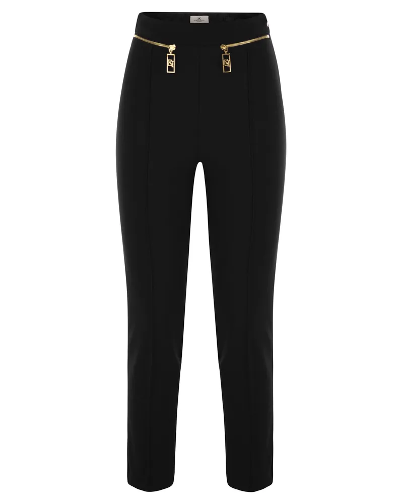 Elisabetta Franchi Straight Crepe Hosen mit Reißverschluss Black