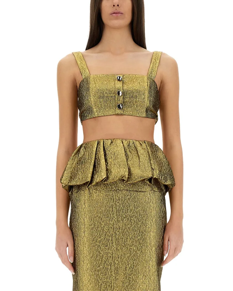 Self-Portrait Self -Porträt -Metallic Jacquard Crop Top Gold