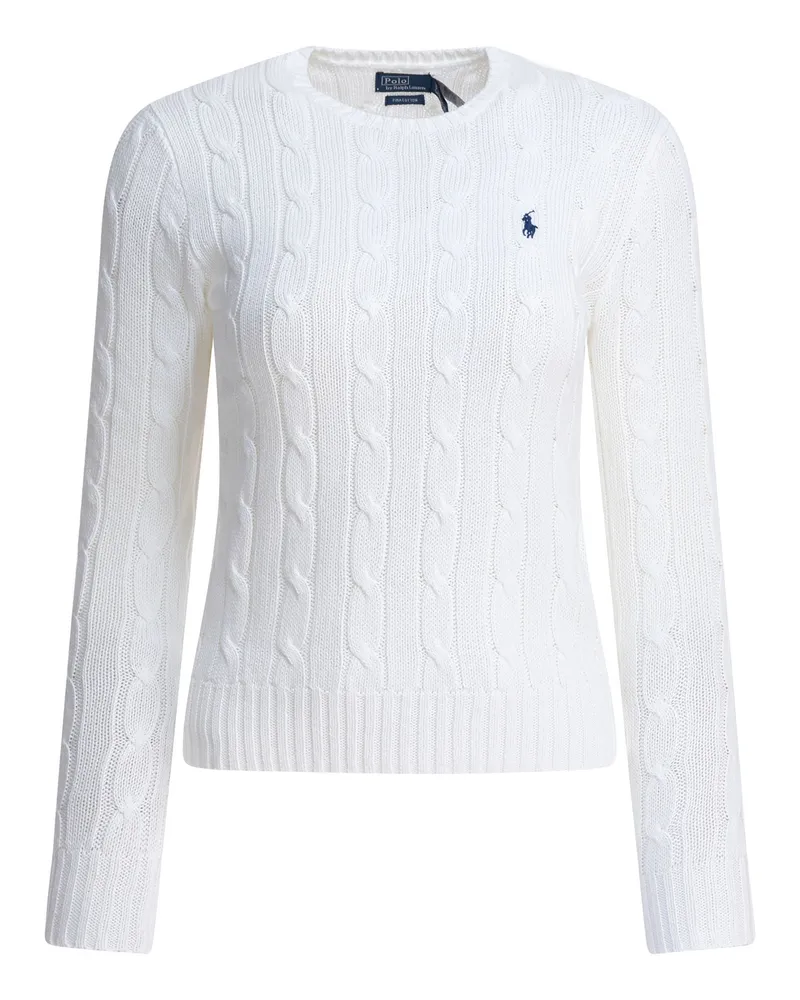 Ralph Lauren Rundhalspullover mit Zopfmuster und Logo White