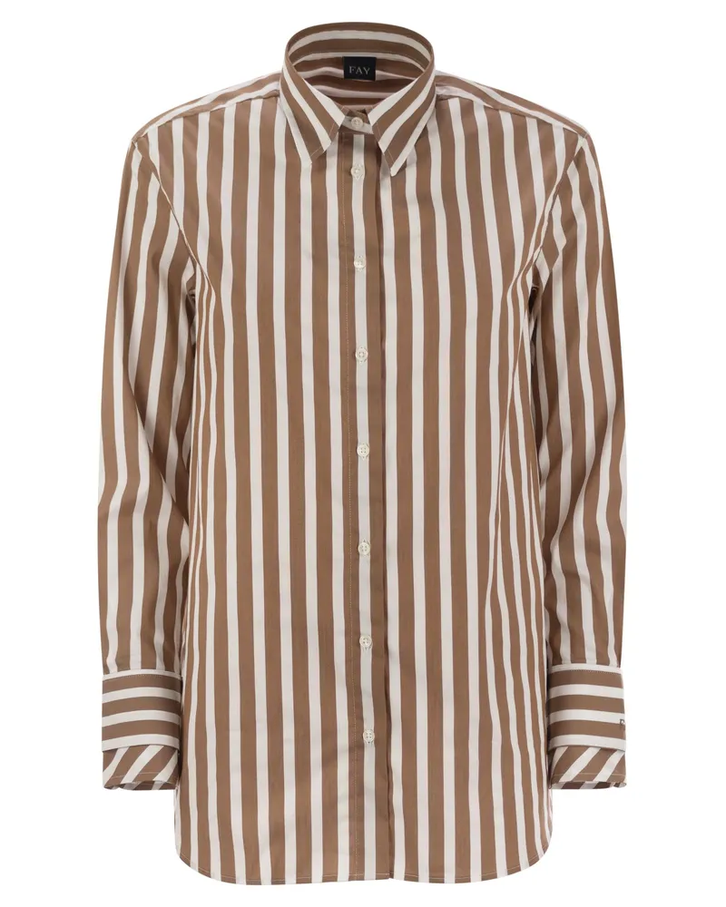 Fay normales gestreiftes Stretch -Baumwollhemd Brown