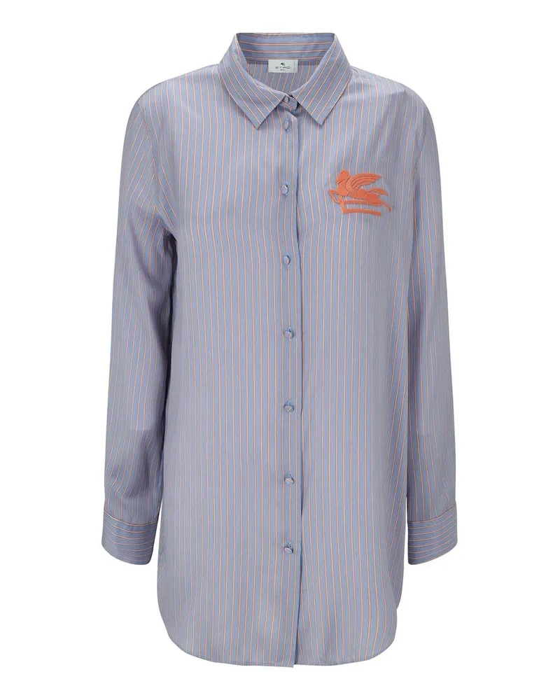 Etro gestreiftes Seidenhemd Blau