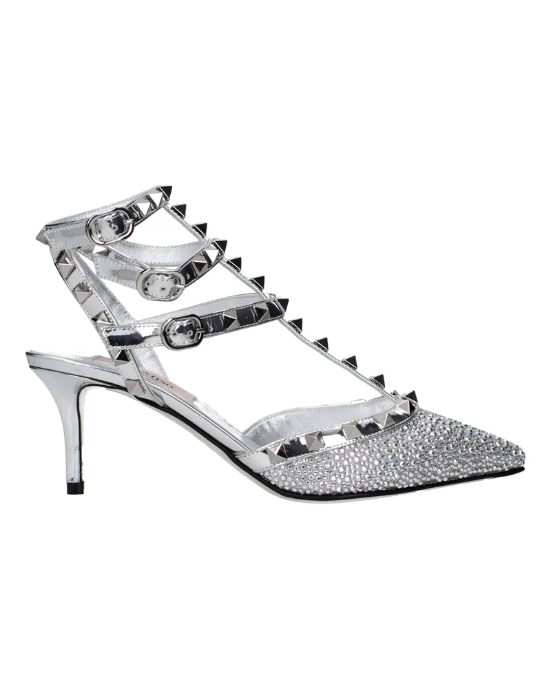 Valentino Garavani Damens Sandalen aus silbernem Lackleder -
