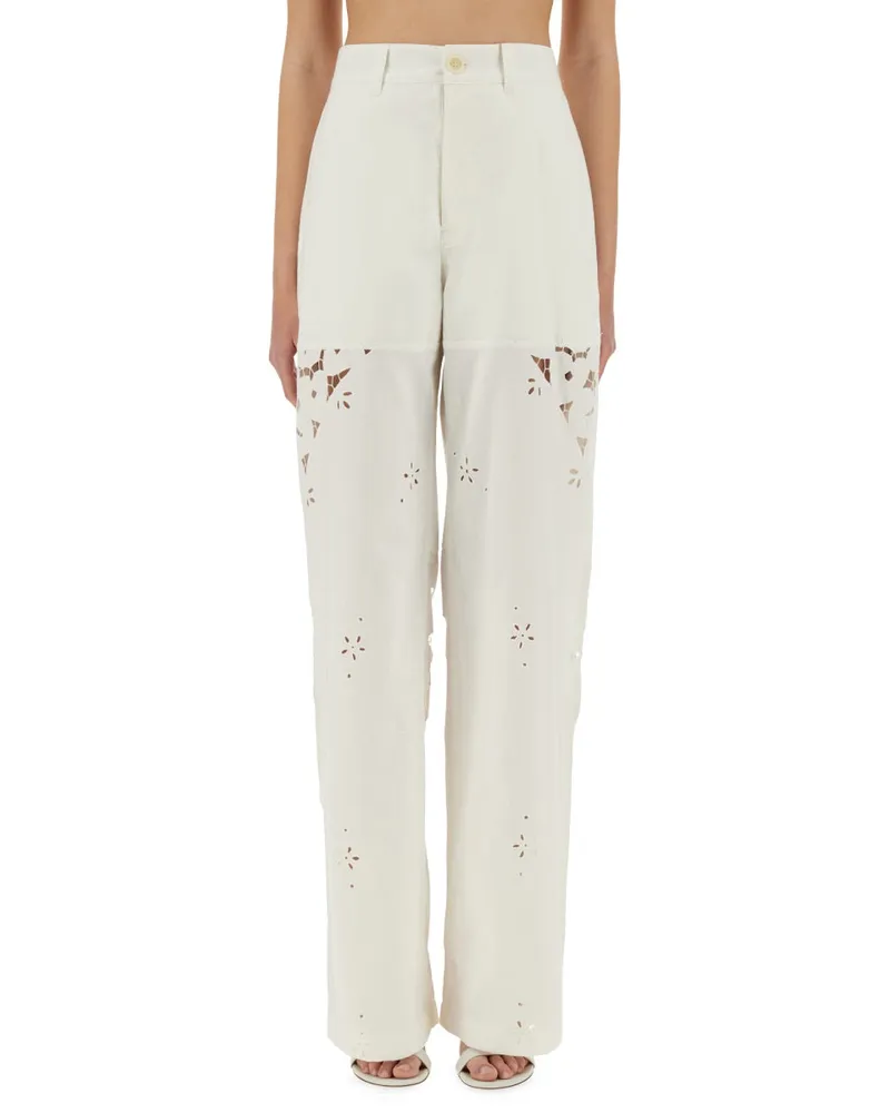 Marine Serre Upcycled Leinenhosen White