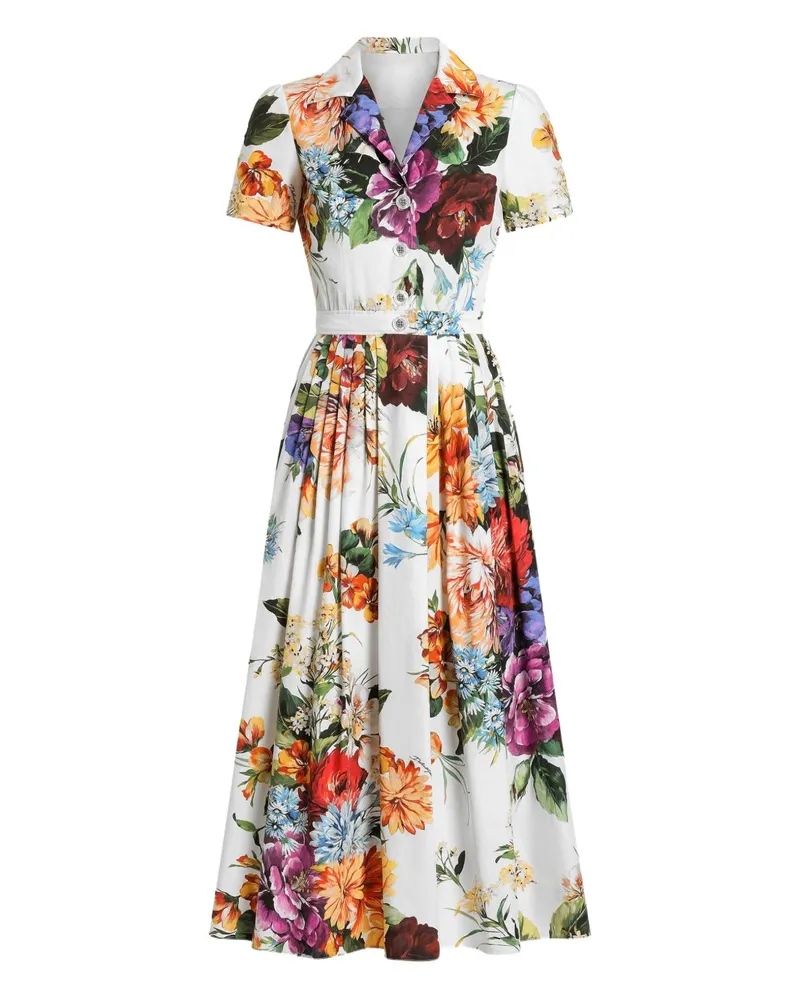 Dolce & Gabbana Blumendruck Baumwoll Midi Kleid White
