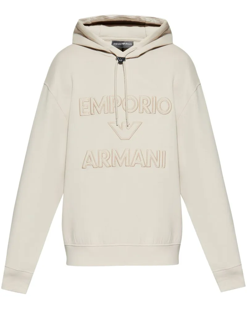 Emporio Armani Logo Baumwoll Hoodie Beige