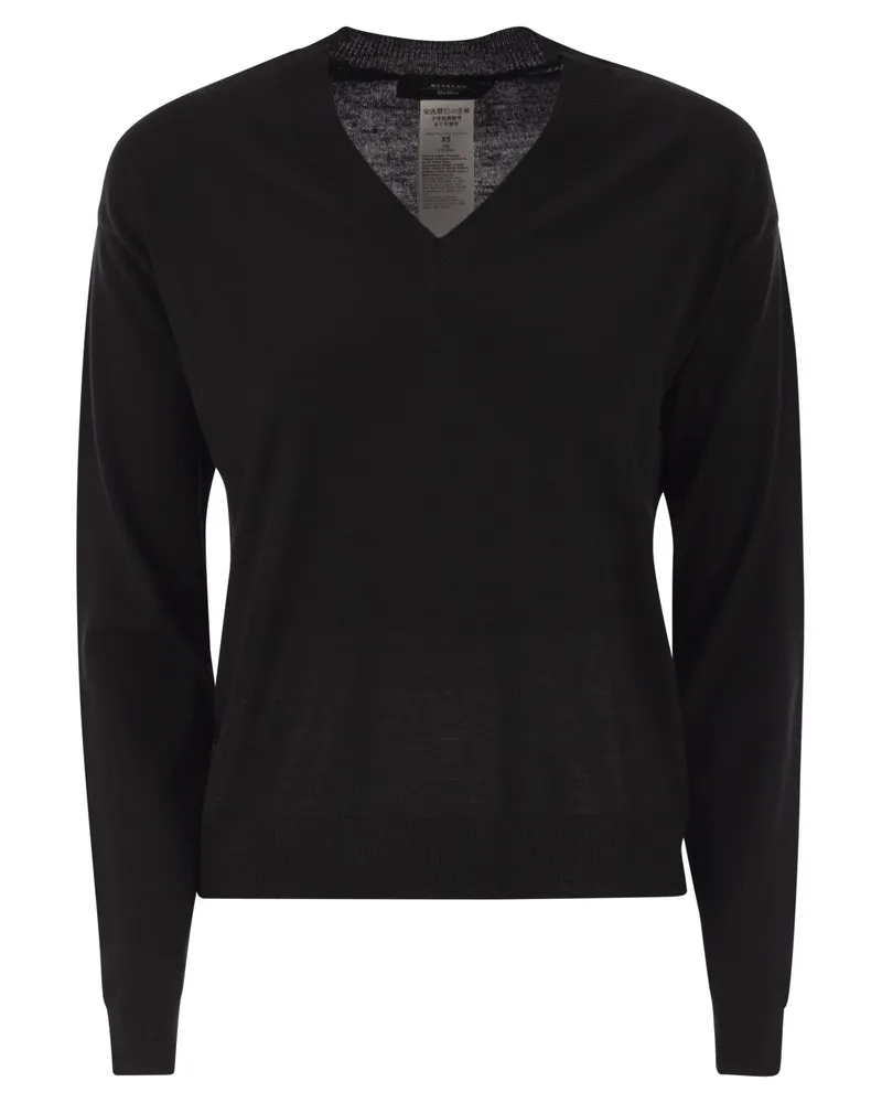 Weekend Max Mara Fiocchi Pullover mit V-Ausschnitt aus Wolle und Kaschmir Black