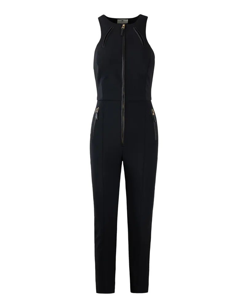 Elisabetta Franchi Tuta in Doppio Crêpe Con DeTagli Zip Nera Black