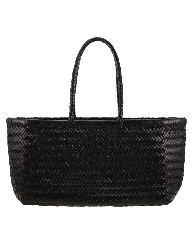 Dragon Bamboo Triple Jump Big Woven Leather Bag Black