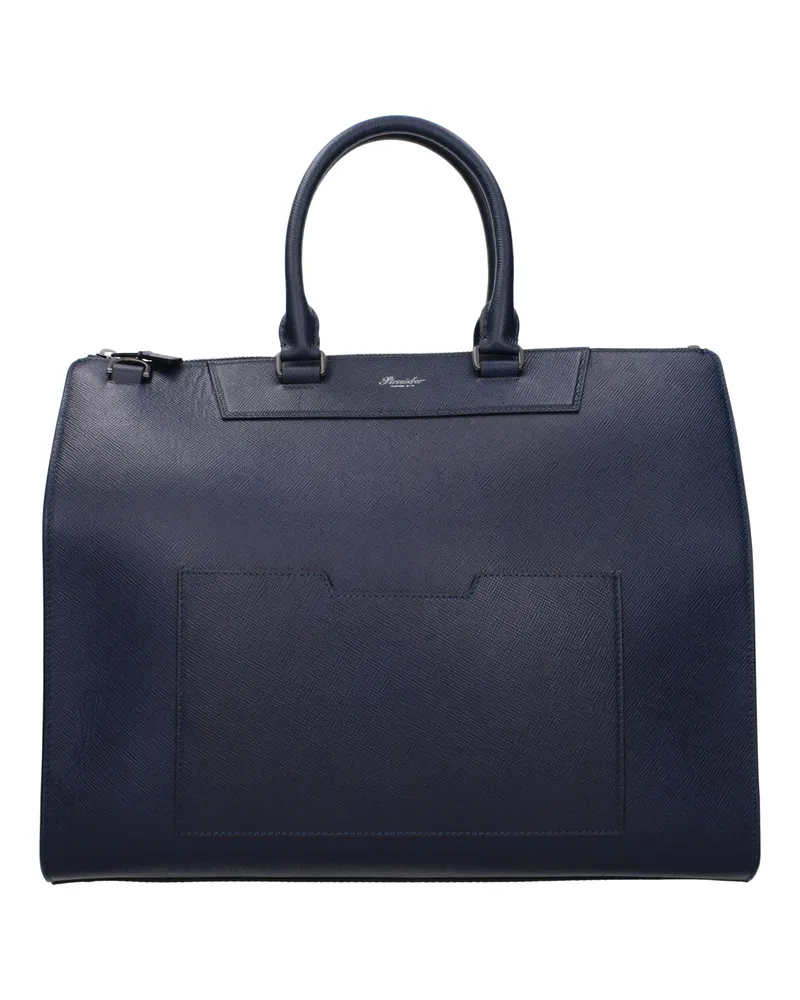 Pineider Herrens Handtaschen Blau/Dunkelblaues Leder -