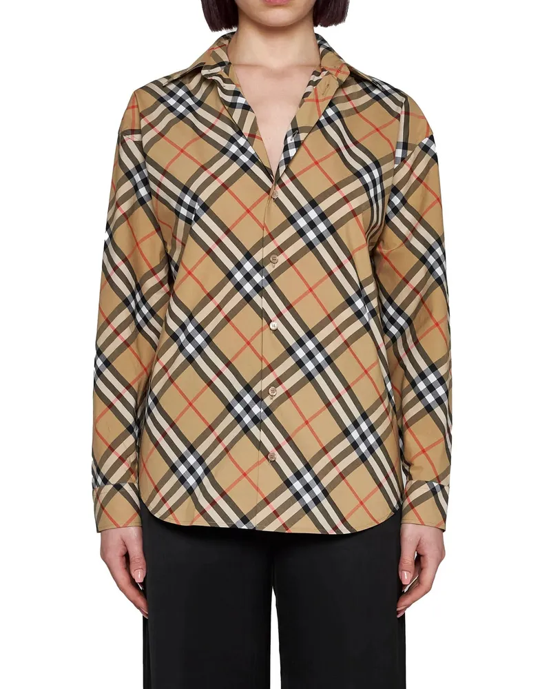 Burberry Check -Baumwollhemd Brown