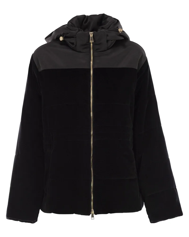 Fabiana Filippi Wattierte Samtjacke mit Kapuze Black