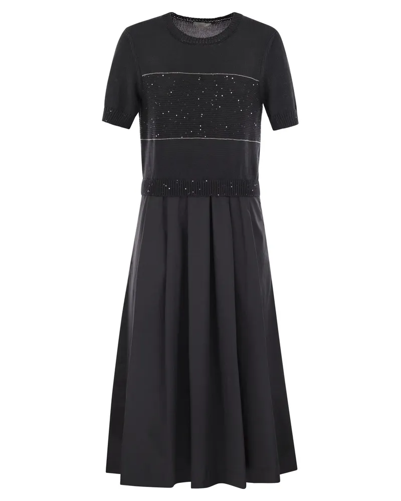 Peserico Zwei -Tonkleid in reiner Baumwolle mit Mikro -Pailletten Blue