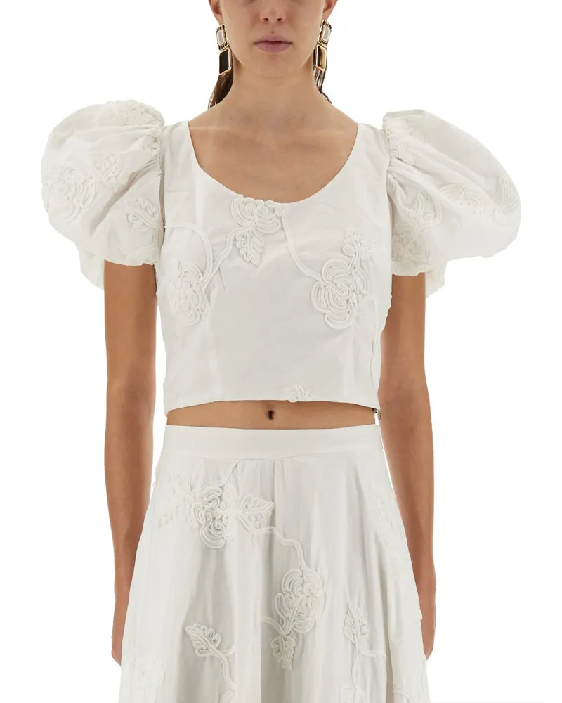 ROTATE Birger Christensen Drehen Sie Birger Christensen Cotton Top mit Puffärmelen White