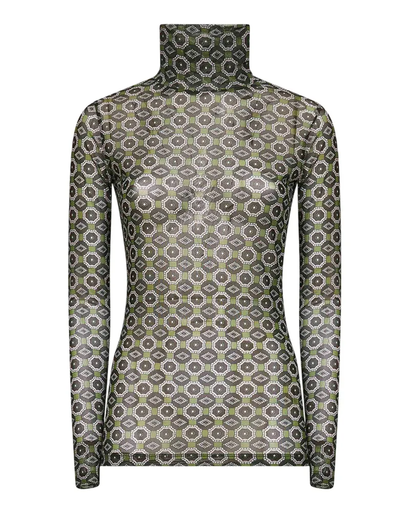 Dries van Noten Trocknen Van Noten Mesh Top mit grünem Mini -Krawattenabdruck 604	green