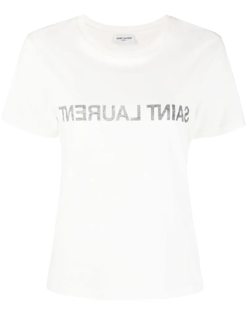 Saint Laurent Logo Baumwoll -T -Shirt White
