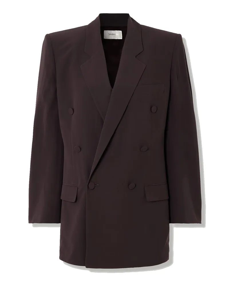 Saint Laurent Double Breasted Silk Crepe Blazer Brown