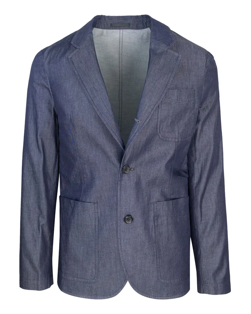 Paul Smith Blazer A Tre Bottoni in Twill di cotone indoco Blue
