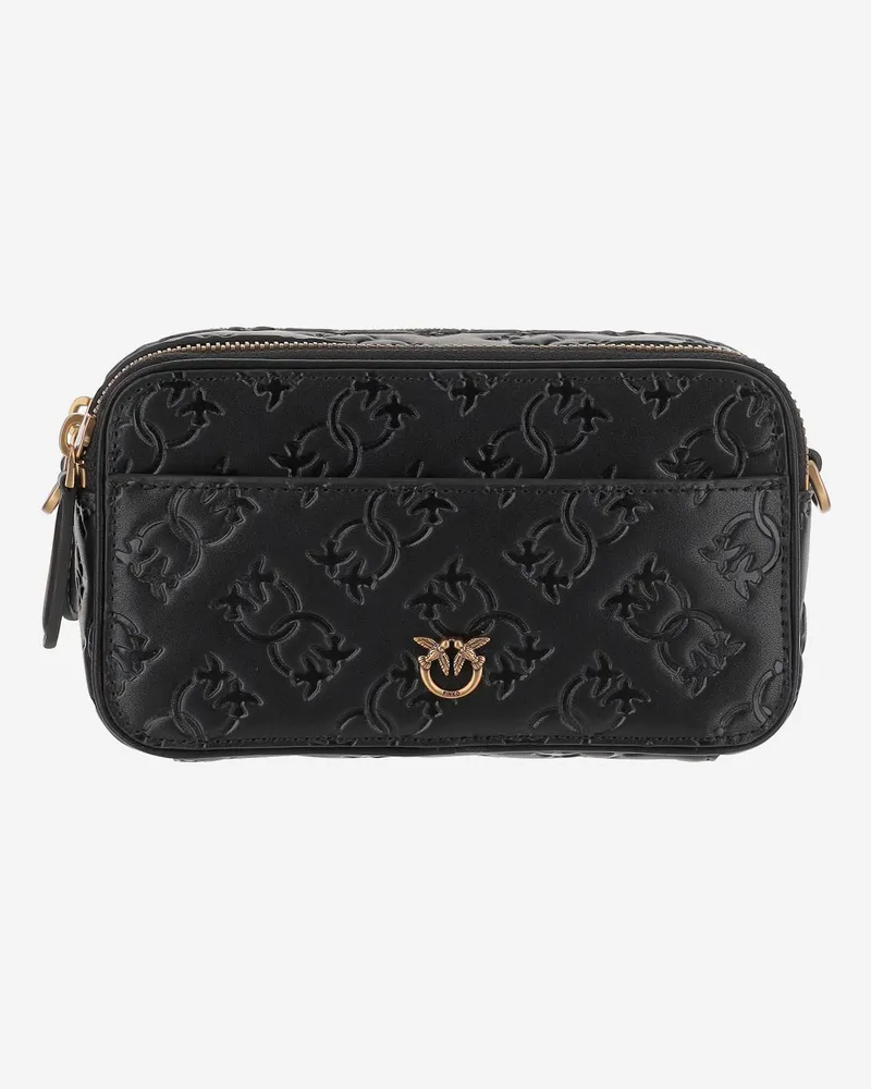 Pinko Monogramm Leder -Umhängetasche Black