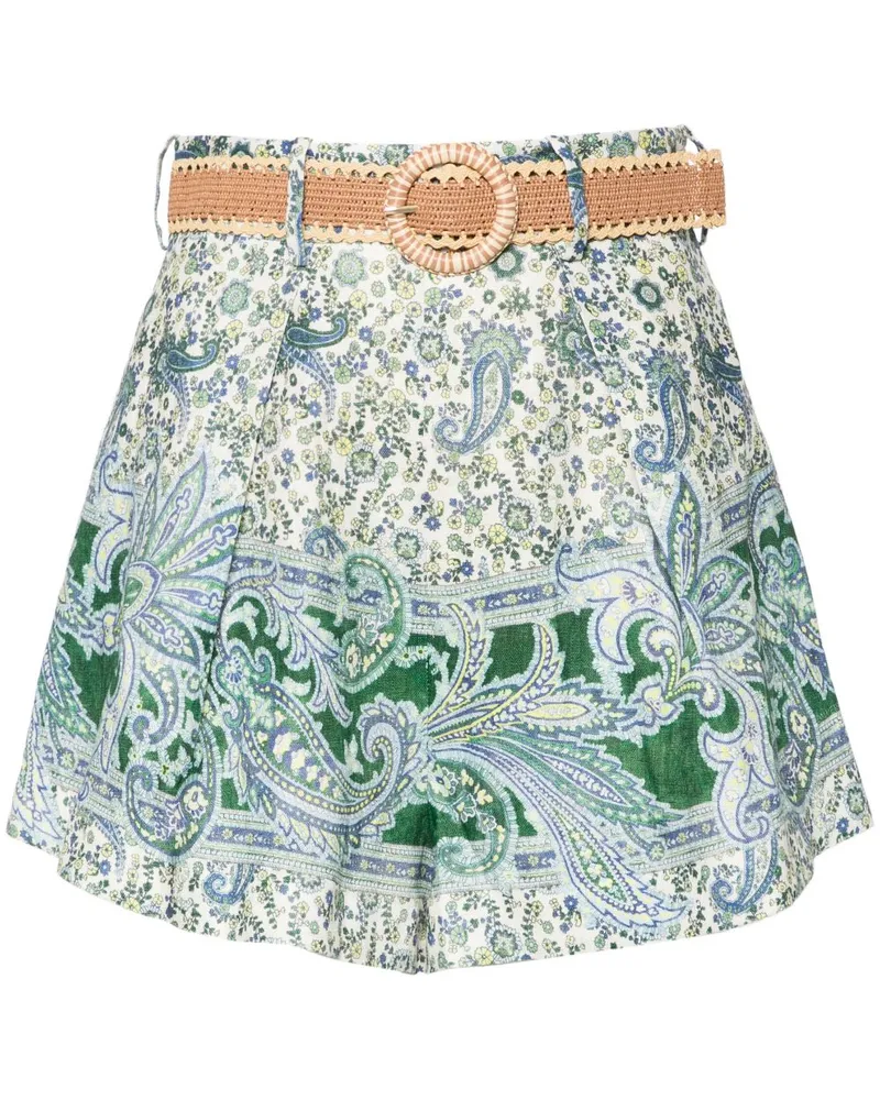 Zimmermann Paisley Print -Leinen Shorts Green