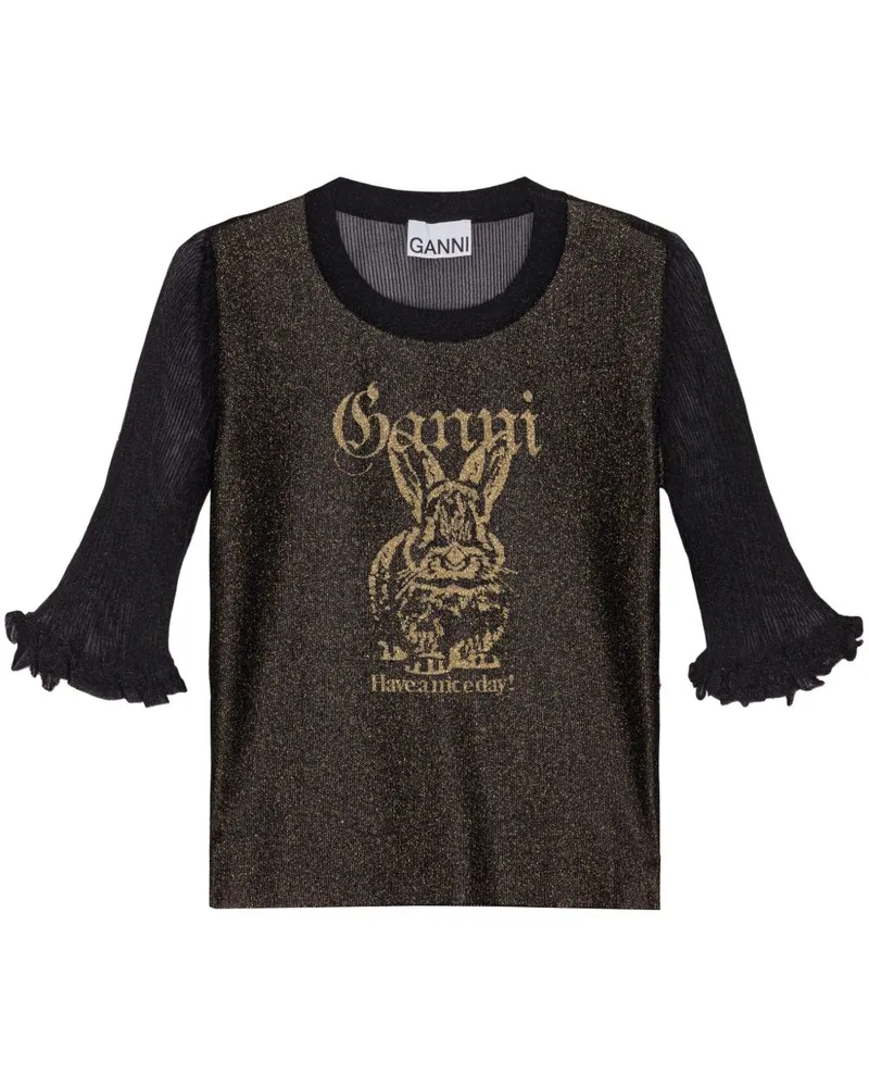 Ganni Bunny Crewneck Top Black