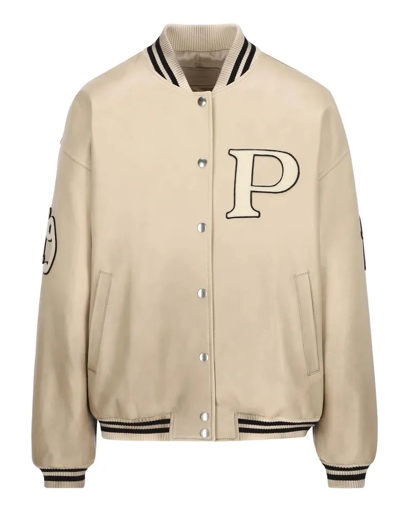 Prada P Ed Leder -Uni -Jacke Ivory