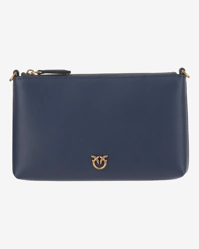 Pinko Leder -Kupplungsbeutel mit Logo Blue