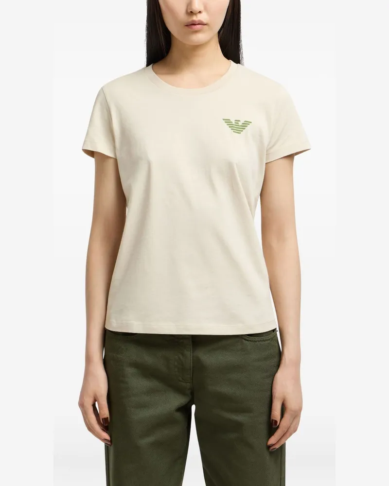 Emporio Armani Logo Baumwoll -T -Shirt Beige