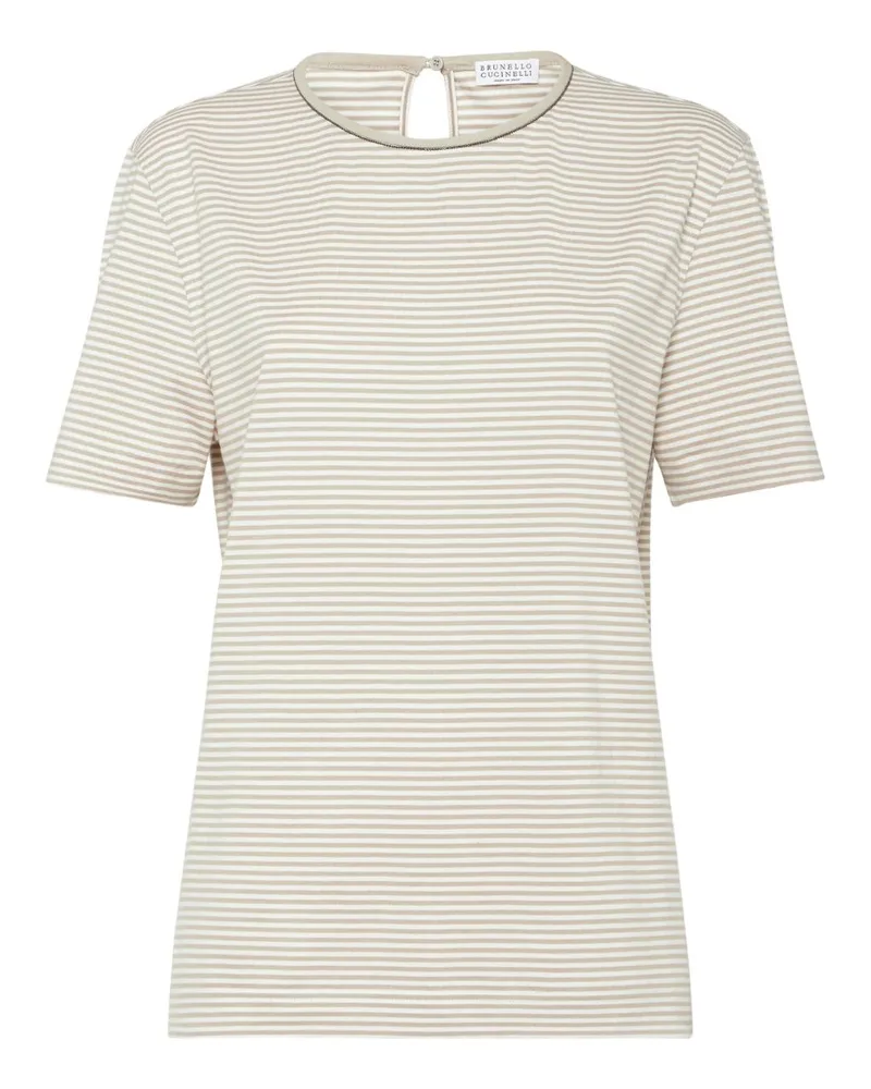 Brunello Cucinelli Cotton Jersey T -Shirt mit glänzenden Details Beige