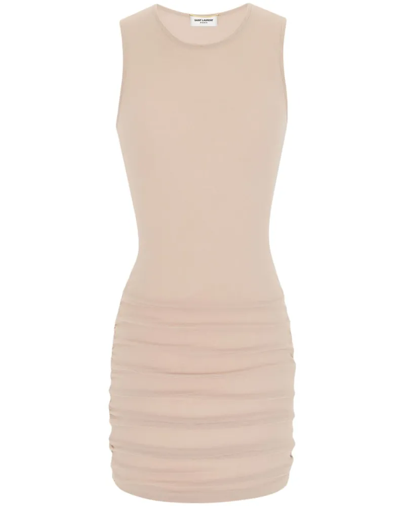 Saint Laurent Stretch Tulle Short Dress Beige
