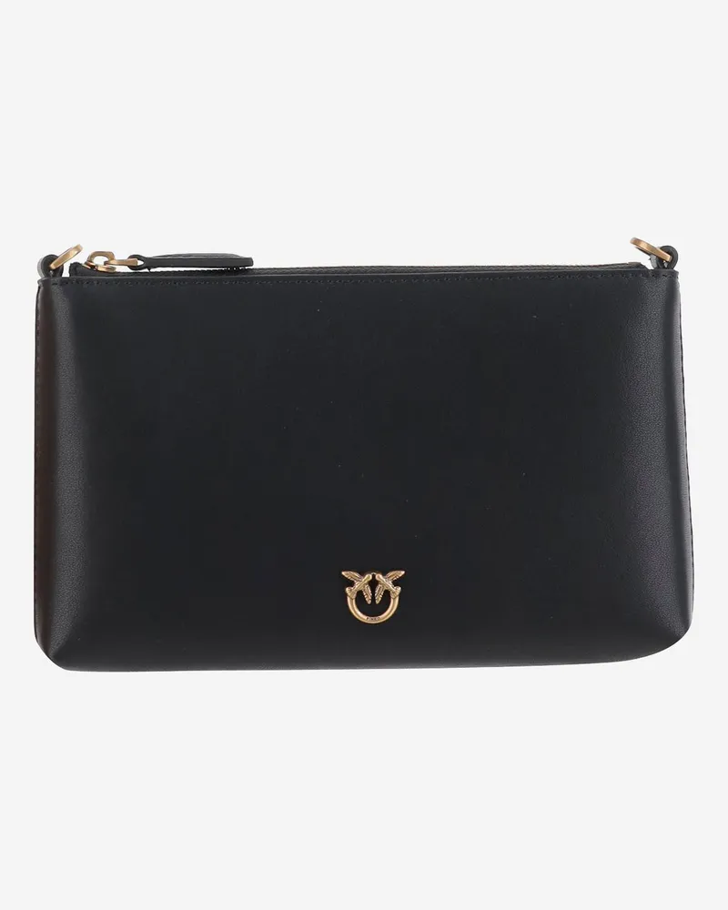 Pinko Leder -Kupplungsbeutel mit Logo Black