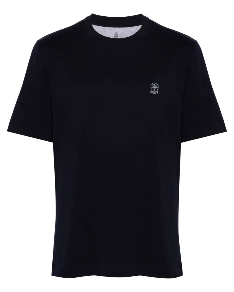 Brunello Cucinelli T-Shirt aus Baumwolle mit Logo Blue