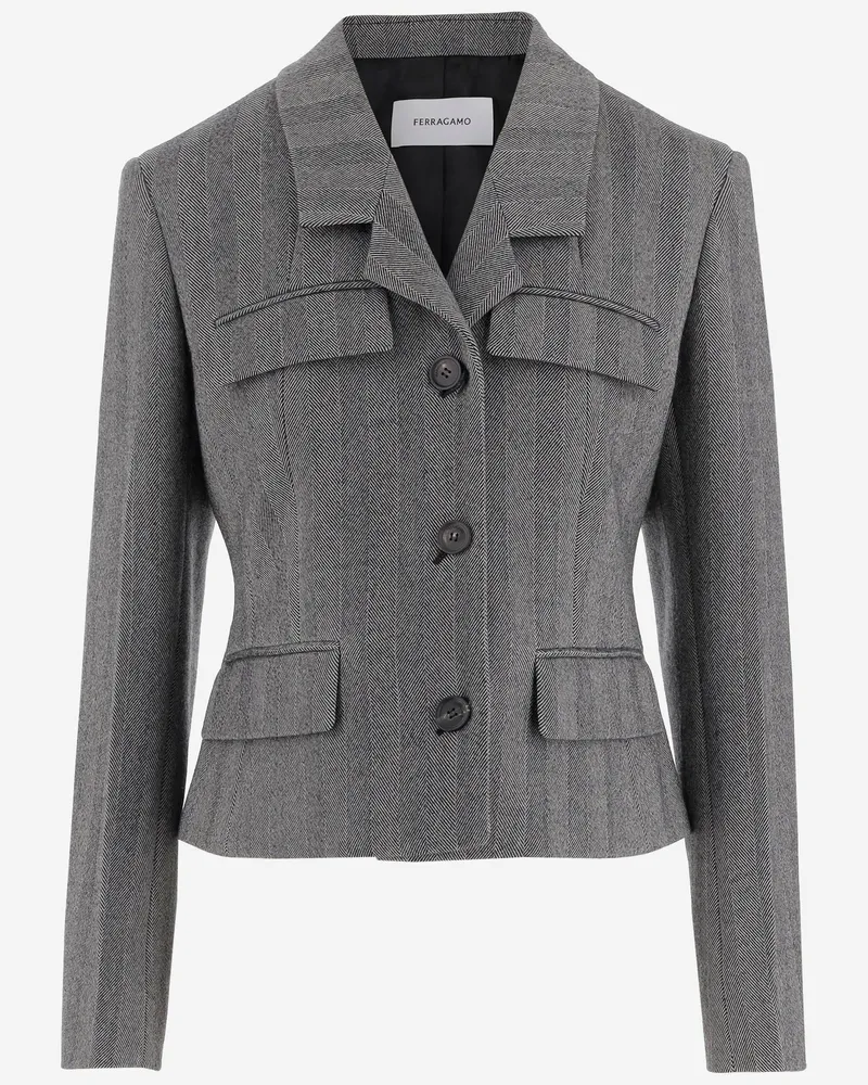Ferragamo Single Breasted Chevron Blazer Grey