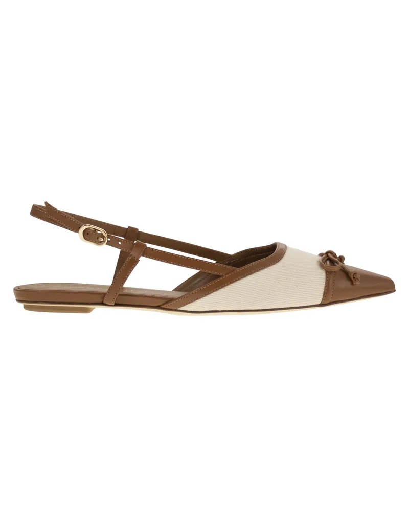 Stuart Weitzman Kitty Leder und Leinen Slingback Leather
