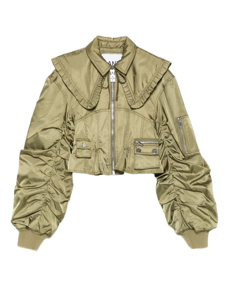 Ganni Nylon Kurzbomberjacke Green