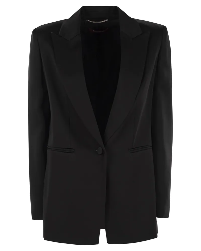Max Mara Galasia Single Breasted Blazer in Envers Satin Black