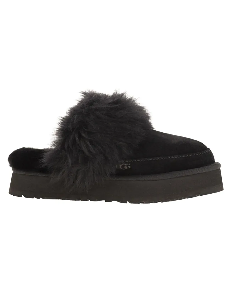 UGG Disquette Chalet Hausschuhe mit Fell und Plateau Black
