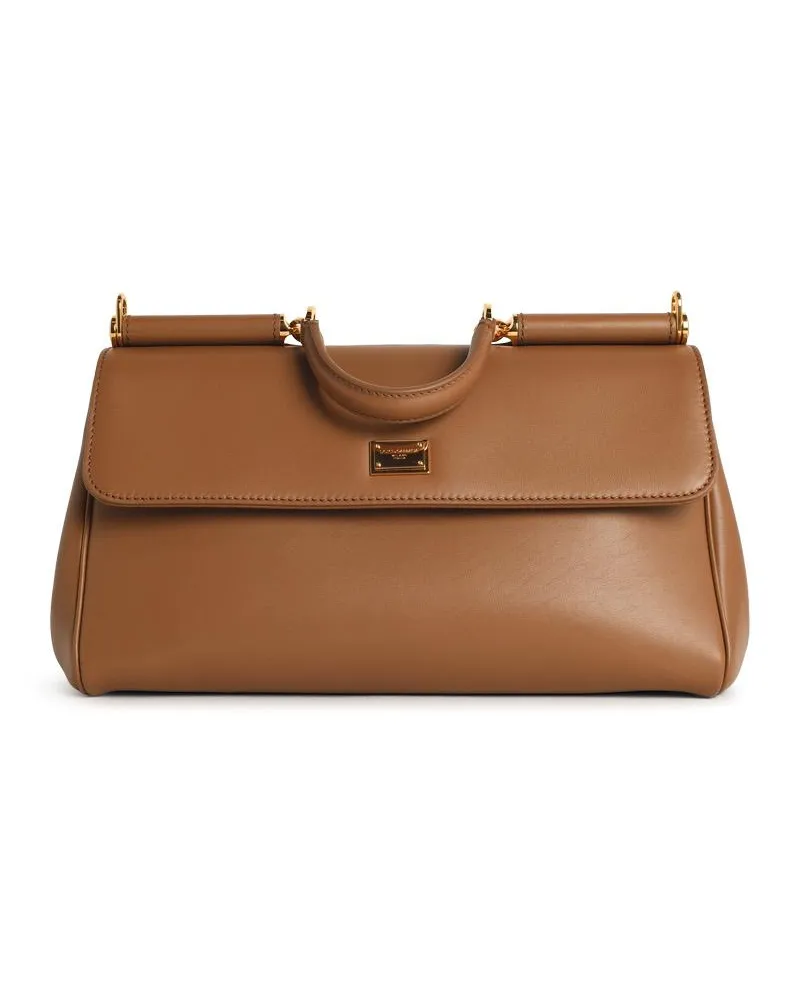 Dolce & Gabbana My Sizilien' Calf Lear 'Plongé' Karamellhandtasche Beige