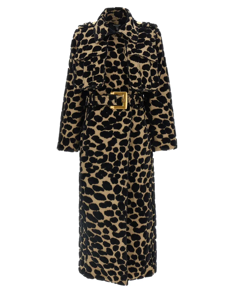 Balmain Leopard Jacquard Trench Coat Multicolor