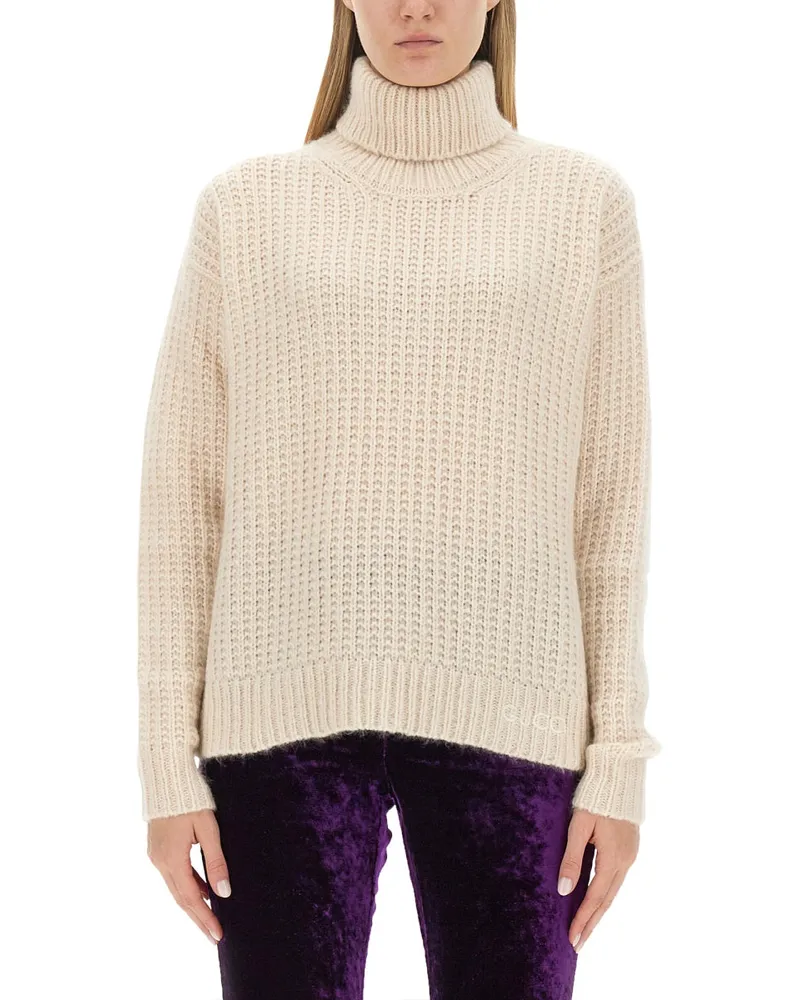 Gucci Seiden- und Kaschmir -Rollkragenpullover -Pullover Ivory