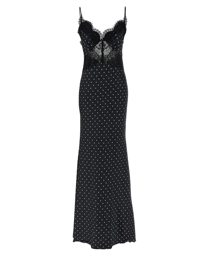 Self-Portrait Polka Dot Satin Lace Maxi“-Kleid White