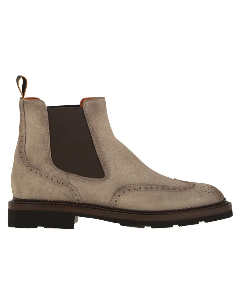Santoni Chelsea Brogue Wildleder -Knöchelstiefel Beige