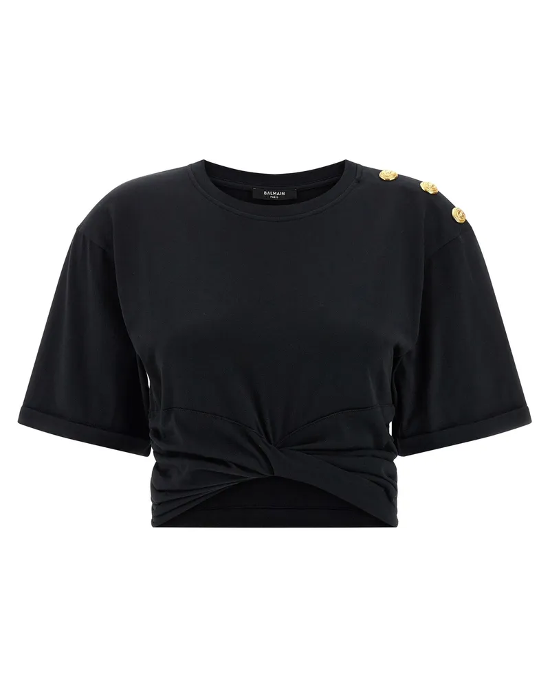 Balmain geknotetes Crop-T-Shirt Black