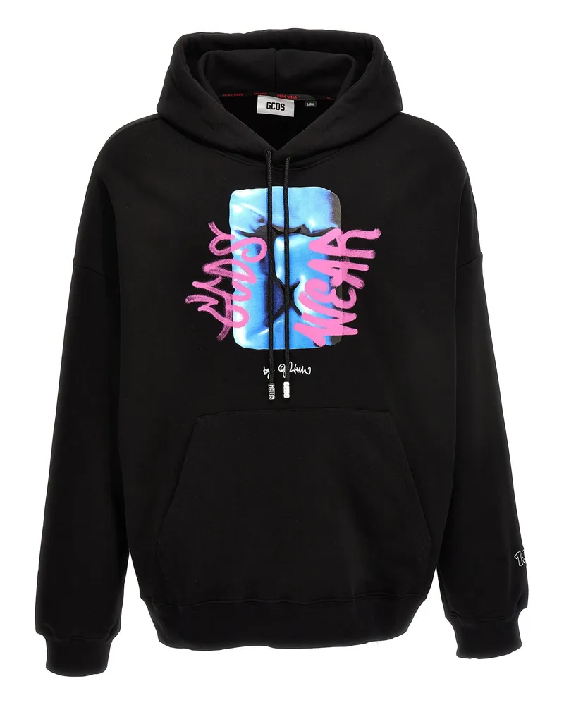 GCDS Logo Print Hoodie Black