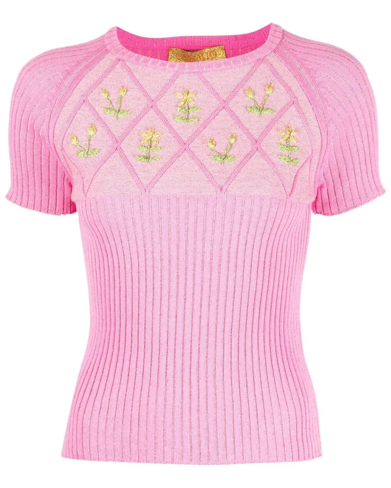 CORMIO bestickter Baumwoll -T -Shirt Pink