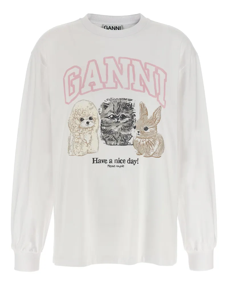 Ganni Animal Print' T -Shirt White