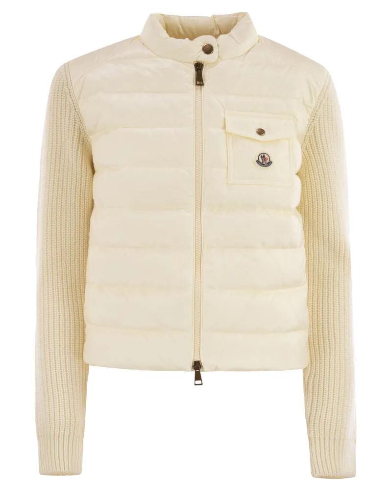 Moncler Wattierte Strickjacke aus Wolle mit Reißverschluss Natural